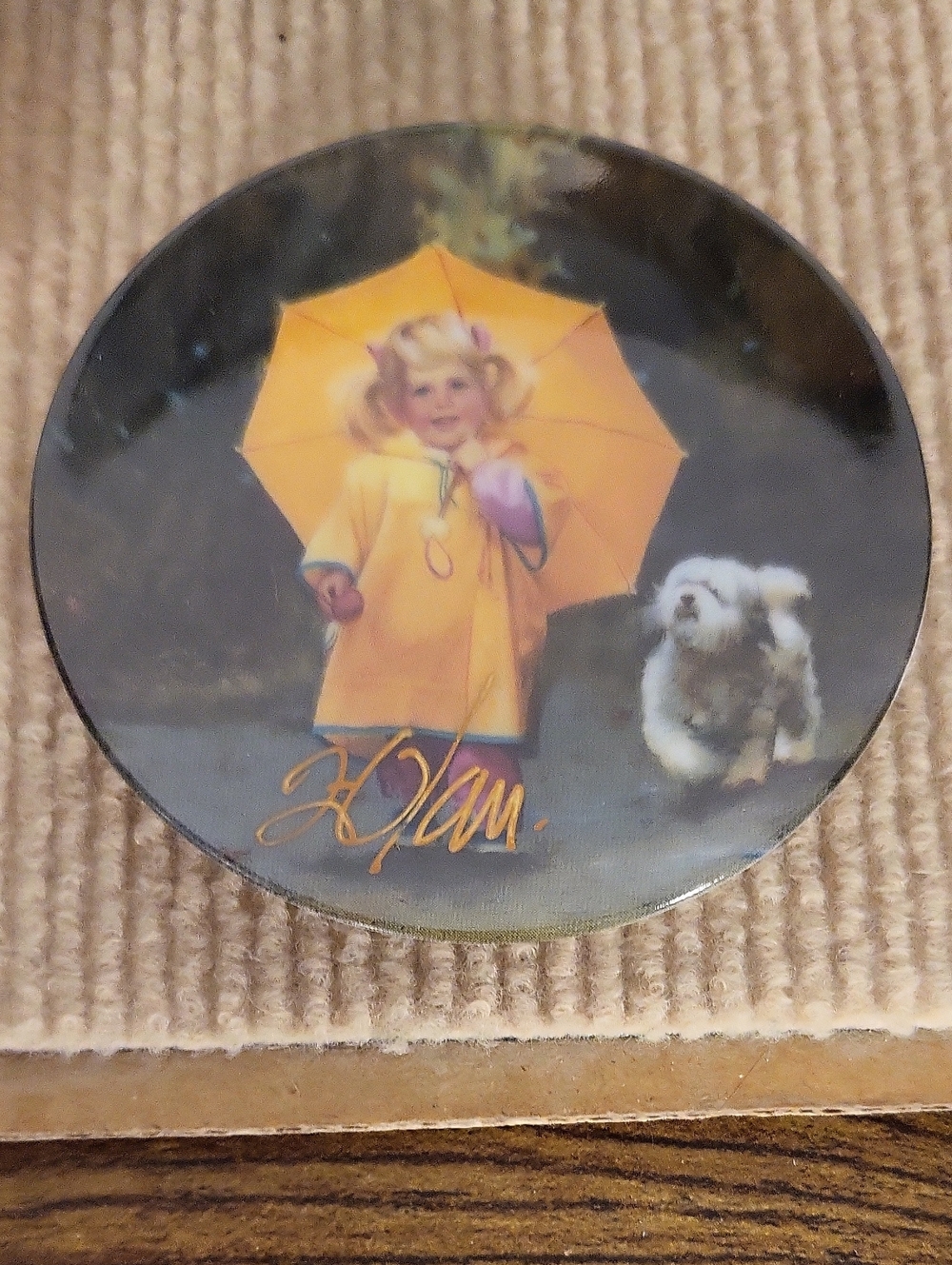 Yellow Raincoat Girl Ceramic Decorative Plate
